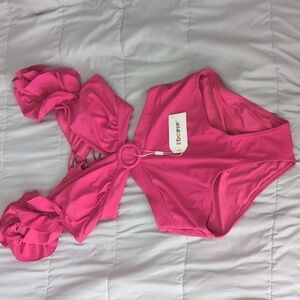 IDOPIP Pink Cutout Swimsuit with Ruffle Sleeves NWT Size medium